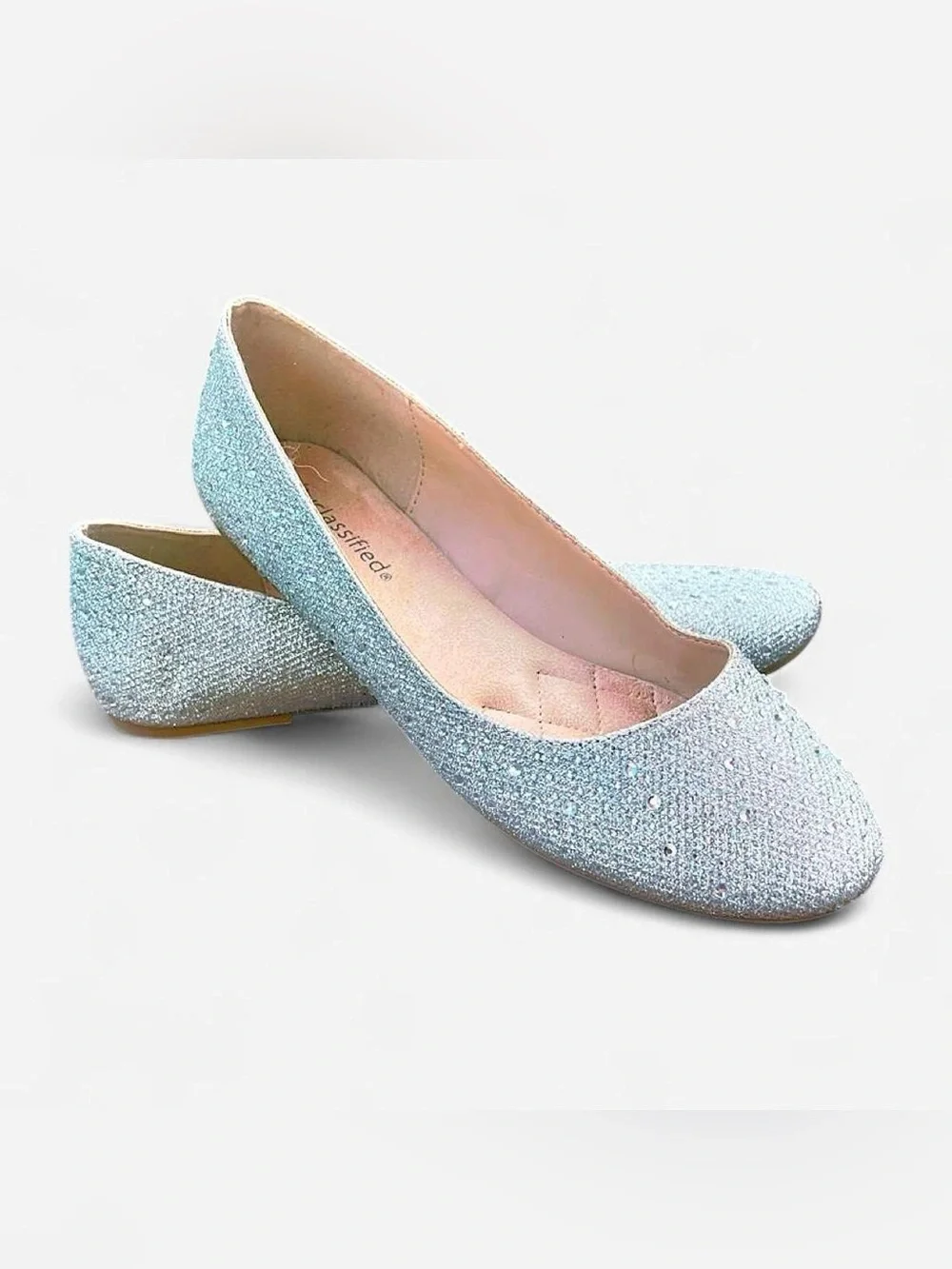 City Classified Silver Glitter Rhinestone Ballet Flats | Women’s Slip-On Shoes